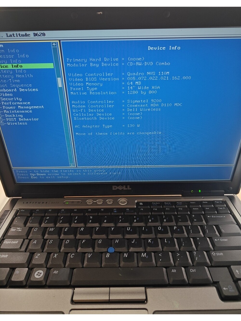 Dell Latitude D620 Core 2 Duo 2.33GHz 4GB 80GB Quadro NVS 110M Charger As-Is